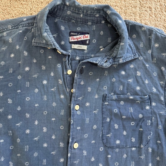 Johnnie-O Hangin' Out Darcy Indigo Blue Button Down Shirt Large Casual Beachy - Picture 3 of 10